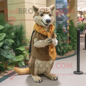 Tan Thylacosmilus mascot costume character dressed with a Shorts and Scarf clips