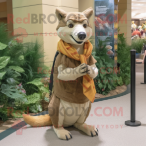 Tan Thylacosmilus mascot costume character dressed with a Shorts and Scarf clips