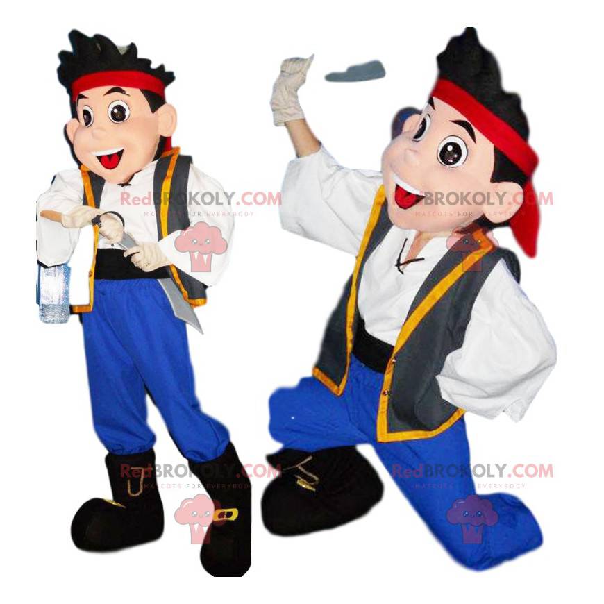 Mascotte pirata con una grande spada. Costume da pirata -