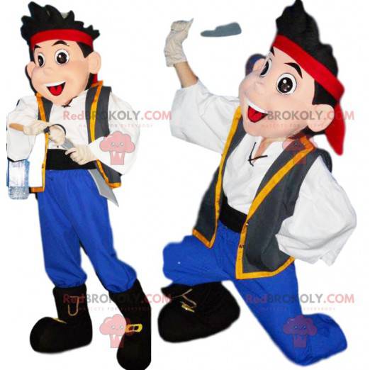 Mascotte pirata con una grande spada. Costume da pirata -