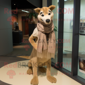 Tan Thylacosmilus mascot costume character dressed with a Shorts and Scarf clips