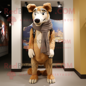 Tan Thylacosmilus mascot costume character dressed with a Shorts and Scarf clips