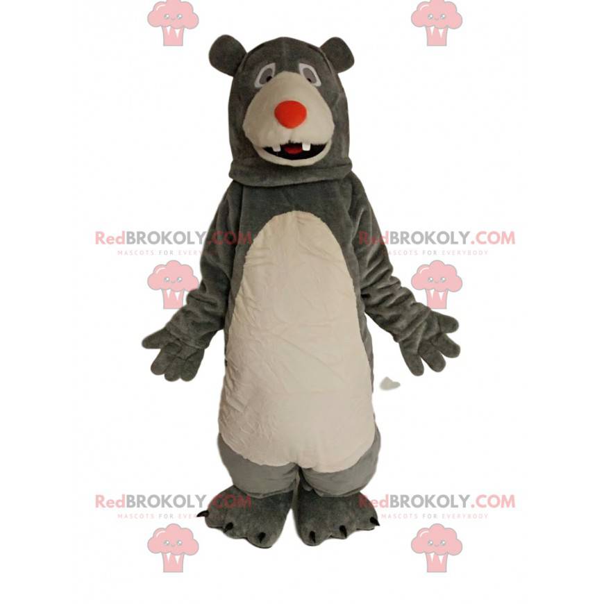 Graues und weißes Bärenmaskottchen mit einer roten Schnauze - Graues und weißes Bärenmaskottchen mit einer roten Schnauze -