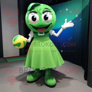 Green Baseball Ball mascot costume character dressed with a A-Line Skirt and Rings