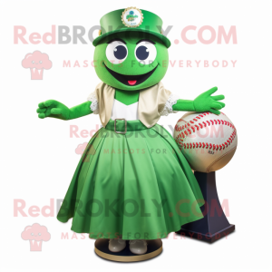 Green Baseball Ball mascot costume character dressed with a A-Line Skirt and Rings