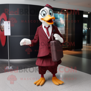 Maroon Swans mascot costume character dressed with a Suit Pants and Clutch bags