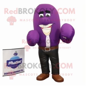 Purple Boxing Glove mascot costume character dressed with a Capri Pants and Tie pins