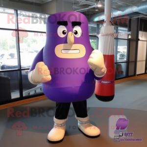 Purple Boxing Glove mascot costume character dressed with a Capri Pants and Tie pins