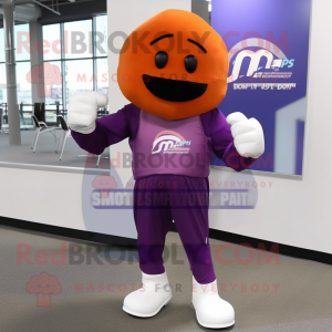 Purple Boxing Glove mascot costume character dressed with a Capri Pants and Tie pins