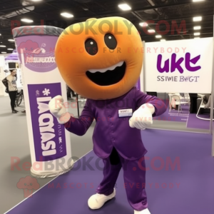 Purple Boxing Glove mascot costume character dressed with a Capri Pants and Tie pins