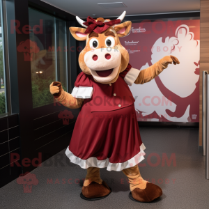 Maroon Guernsey Cow maskot...