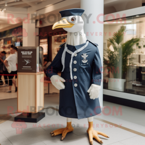 Navy Seagull mascot costume character dressed with a Playsuit and Ties