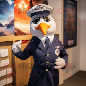 Navy Seagull mascot costume character dressed with a Playsuit and Ties