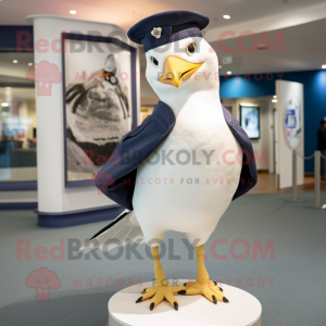 Navy Seagull mascot costume character dressed with a Playsuit and Ties