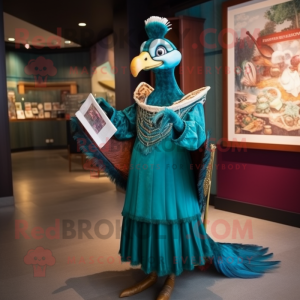 Teal Pheasant mascot costume character dressed with a Empire Waist Dress and Clutch bags