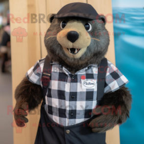 Black Beaver mascot costume character dressed with a Chambray Shirt and Cummerbunds