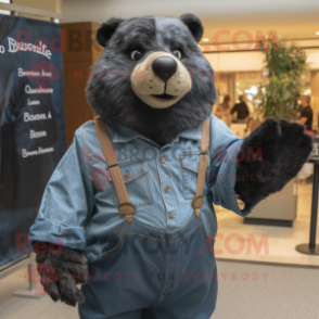 Black Beaver mascot costume character dressed with a Chambray Shirt and Cummerbunds