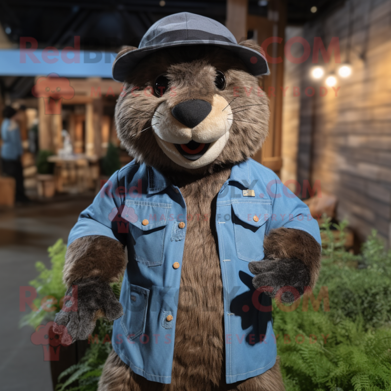 Black Beaver mascot costume character dressed with a Chambray Shirt and Cummerbunds