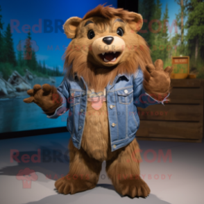 nan Beaver mascot costume character dressed with a Jeans and Hair clips