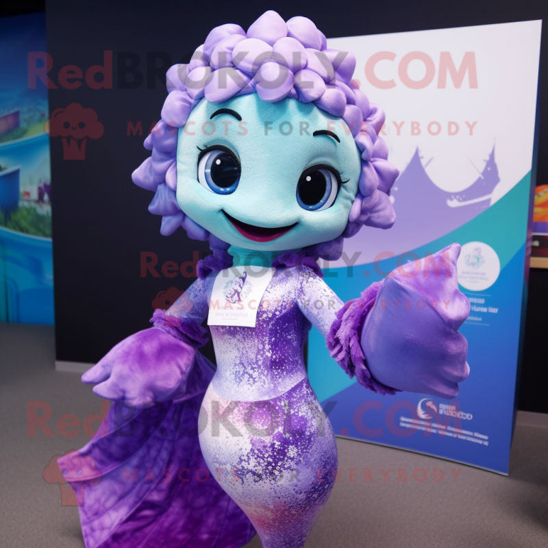 Lavender Mermaid mascot costume character dressed with a Rash Guard and Scarves Lavender Mermaid mascot costume character dressed with a Rash Guard and Scarves