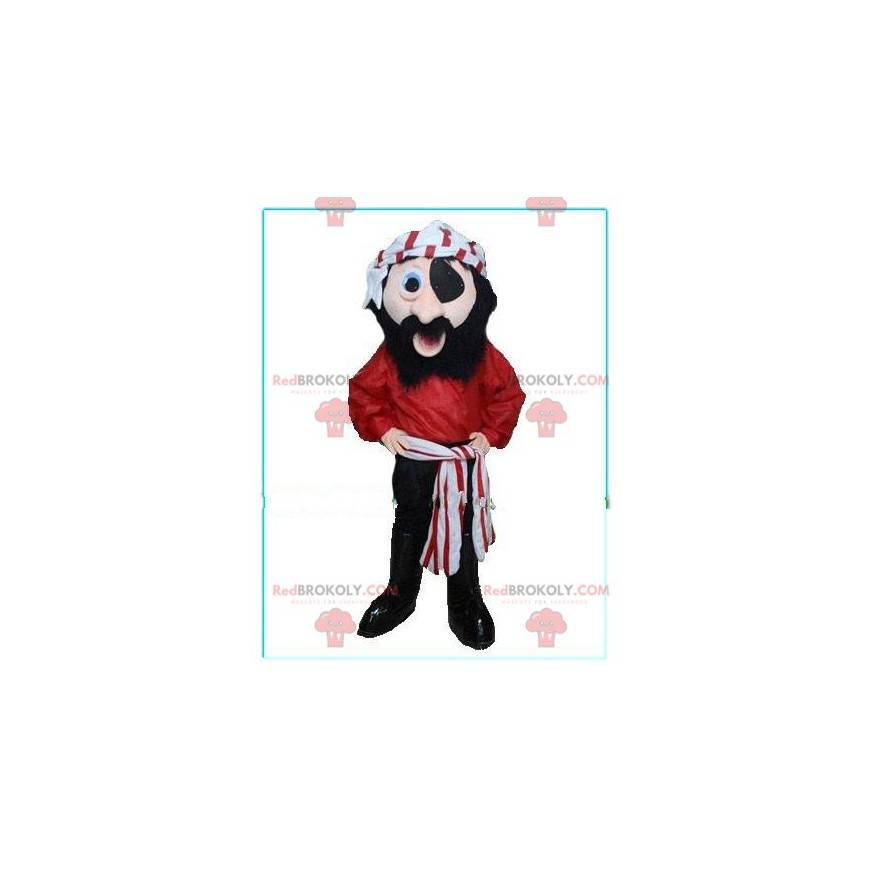 Mascota pirata sonriendo con un pañuelo rojo y blanco -
