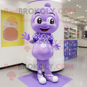 Lavender Candy mascot costume character dressed with a Leggings and Clutch bags