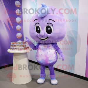 Lavender Candy mascot costume character dressed with a Leggings and Clutch bags