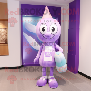 Lavender Candy mascot costume character dressed with a Leggings and Clutch bags