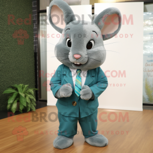 Teal Chinchilla mascot costume character dressed with a Long Sleeve Tee and Tie pins