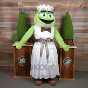 Olive Bbq Ribs mascot costume character dressed with a Wedding Dress and Bow ties