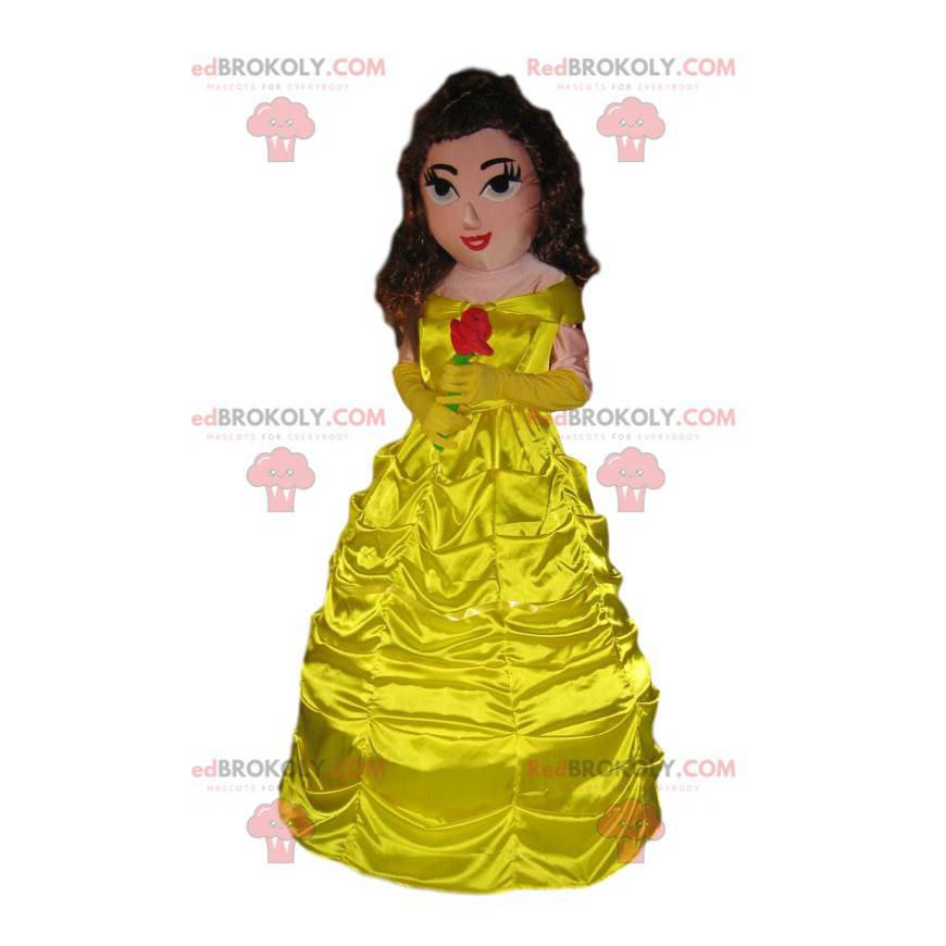 Mascot Princesee con un bellissimo vestito giallo. -