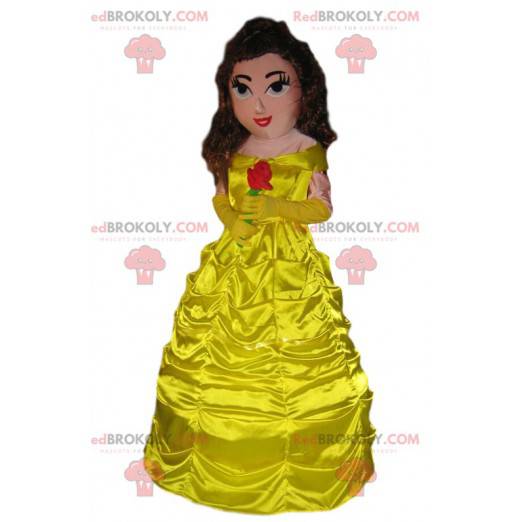 Mascot Princesee con un hermoso vestido amarillo. -