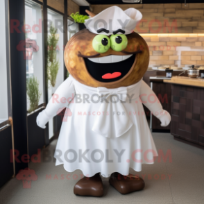 Olive Bbq Ribs mascot costume character dressed with a Wedding Dress and Bow ties
