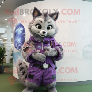 Lavender Civet mascot costume character dressed with a Parka and Bracelet watches