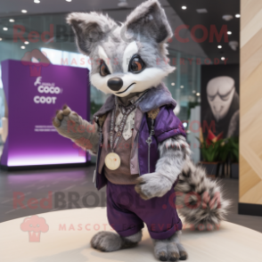 Lavender Civet mascot costume character dressed with a Parka and Bracelet watches