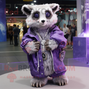 Lavender Civet mascot costume character dressed with a Parka and Bracelet watches