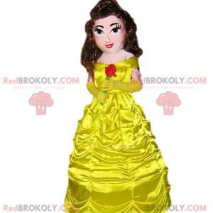 Mascot Princesee con un hermoso vestido amarillo. -