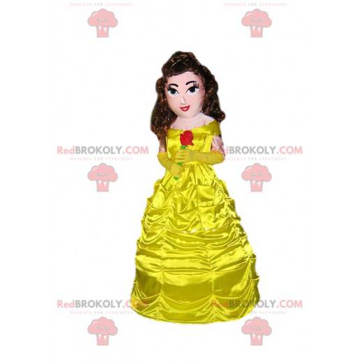 Mascot Princesee con un hermoso vestido amarillo. -