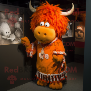 Orange Yak mascot costume character dressed with a Wrap Dress and Cummerbunds