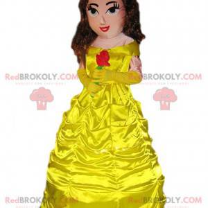 Mascot Princesee con un hermoso vestido amarillo. -