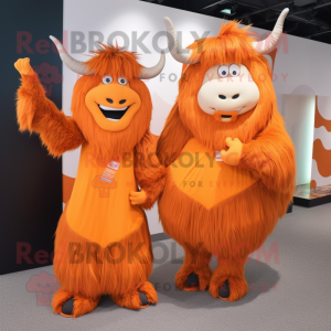 Orange Yak mascot costume character dressed with a Wrap Dress and Cummerbunds