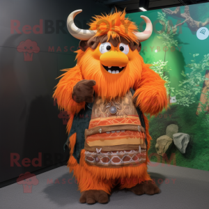 Orange Yak mascot costume character dressed with a Wrap Dress and Cummerbunds