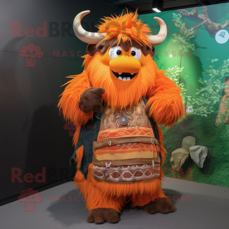 Orange Yak mascot costume character dressed with a Wrap Dress and Cummerbunds Orange Yak mascot costume character dressed with a Wrap Dress and Cummerbunds