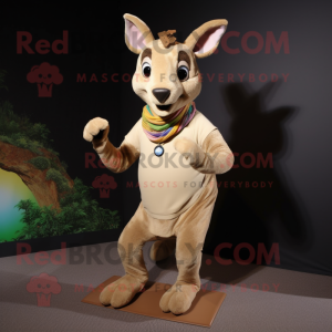 Tan Kangaroo mascot costume character dressed with a Leggings and Bracelets