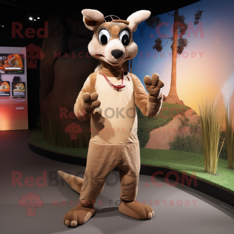 Tan Kangaroo mascot costume character dressed with a Leggings and Bracelets Tan Kangaroo mascot costume character dressed with a Leggings and Bracelets