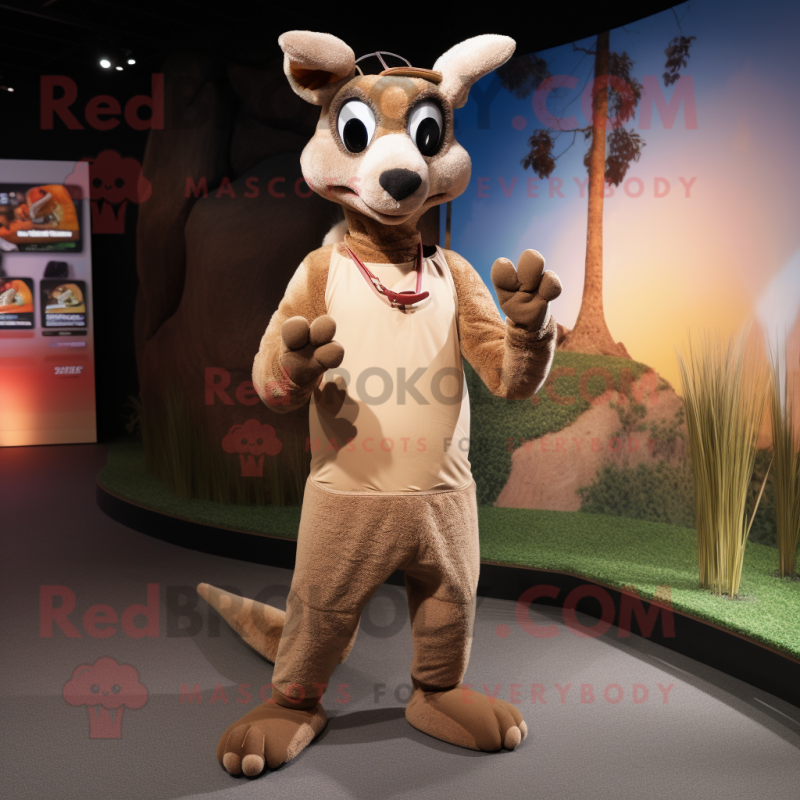 Tan Kangaroo mascot costume character dressed with a Leggings and Bracelets