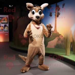 Tan Kangaroo mascot costume character dressed with a Leggings and Bracelets