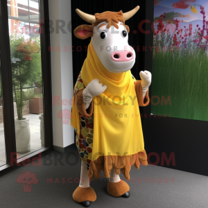 Gul Guernsey Cow maskot...