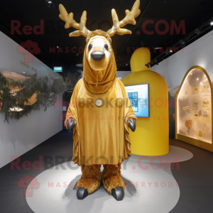 Gold Reindeer mascot costume character dressed with a Cover-up and Anklets