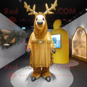 Gold Reindeer mascot costume character dressed with a Cover-up and Anklets